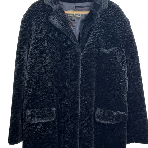 Vintage 1990's Made in USA Express Size Large Long Black Faux Fur Coat - Picture 3 of 8